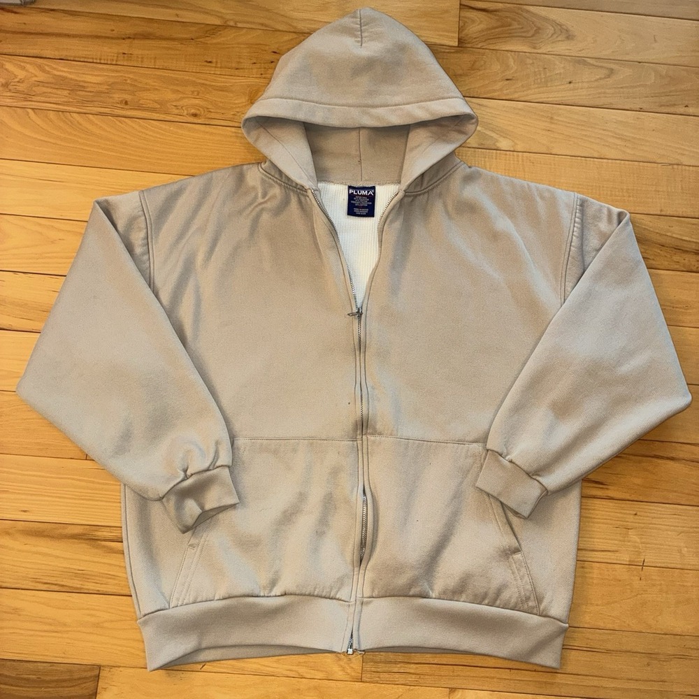 Vintage 90s Pluma Thermal Waffle Lined Heavyweight Full Zip Hoodie Tan Size XL
